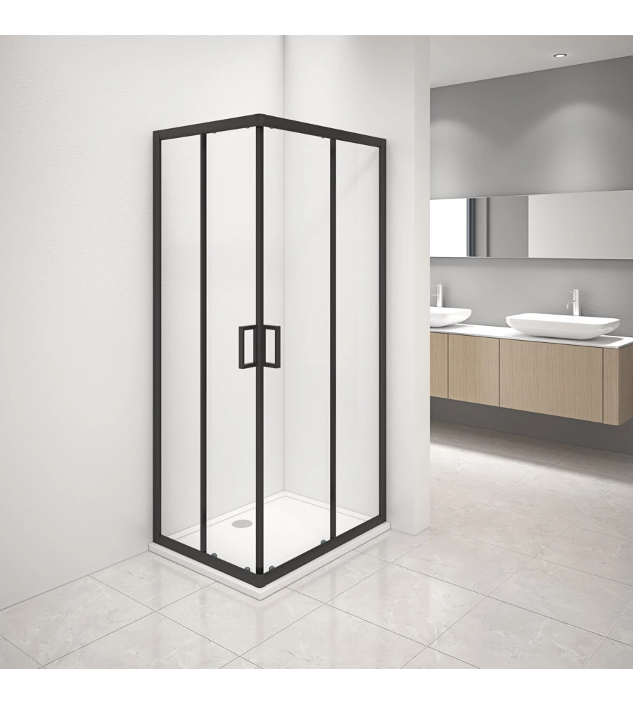 BOX DOCCIA ANGOLARE NERO CON VETRO TRASPARENTE 70X90X185 CM